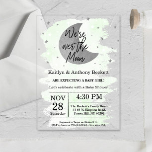 Over The Moon Neutrale Baby Shower Uitnodiging