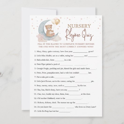 Over the Moon Nursery Rhyme Quiz Game Kaart (Voorkant)