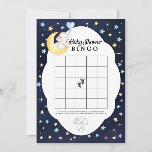 Over The Moon Olifant Baby Shower Bingo Spel Kaart (Voorkant)