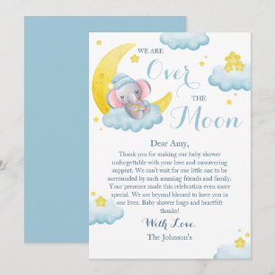 Over The Moon Olifant Jongens Baby Shower Bedankkaart