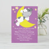 Over the Moon Paarse Baby shower Kaart (Staand voorkant)