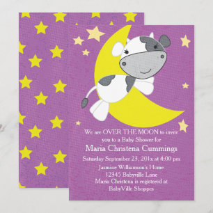 Over the Moon Paarse Baby shower Kaart