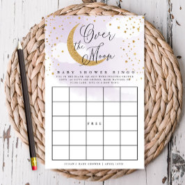 Over the Moon Paarse & Gold Baby Paper Bingo Kaart