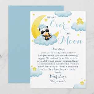 Over The Moon Panda Bear Jongens Baby Shower Bedankkaart