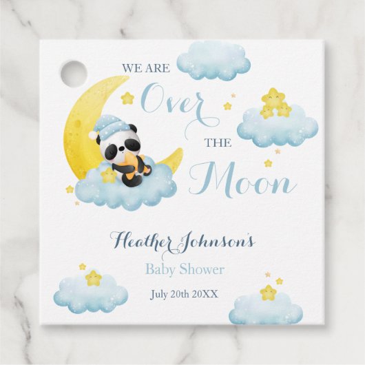 Over The Moon Panda Beer Boy Baby shower Bedankjes Labels (Voorkant)