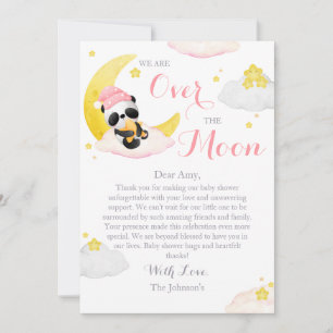 Over The Moon Panda Beer Meisje Baby shower Bedankkaart