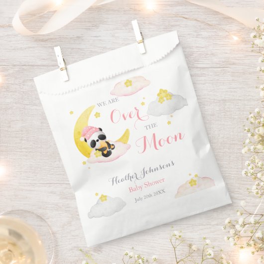 Over The Moon Panda Beer Meisje Baby shower Bedankzakje (Geknipt)