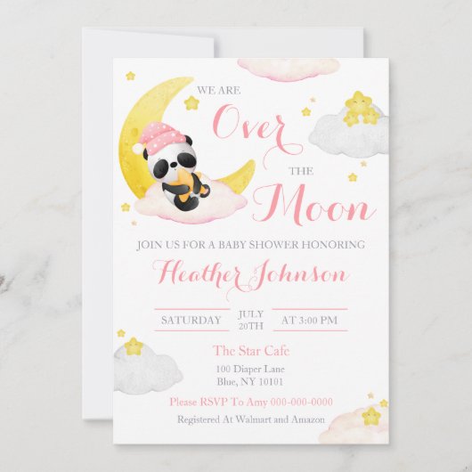 Over The Moon Panda Beer Meisje Baby shower Kaart (Voorkant)