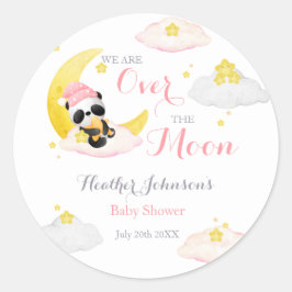 Over The Moon Panda Beer Meisje Baby shower Ronde Sticker