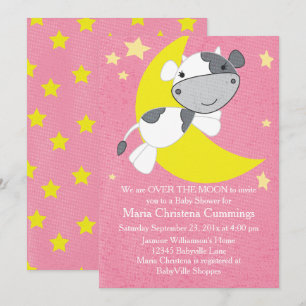 Over the Moon Pink Baby shower Invitation Kaart