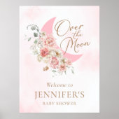 Over the Moon Pink Baby Shower Welcome Poster (Voorkant)