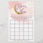 Over the Moon Pink & Gold Baby Paper Bingo Kaart (Voorkant)