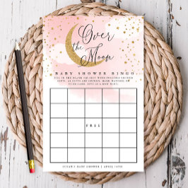 Over the Moon Pink & Gold Baby Paper Bingo Kaart