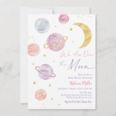 Over the Moon Pink Pastel Space Baby shower Kaart (Voorkant)