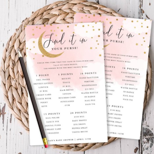 Over the Moon Pink Purse Scavenger Hunt Game Kaart