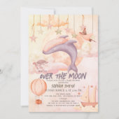 Over the Moon Pink Whale Boho Girl Baby shower Kaart (Voorkant)