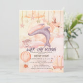 Over the Moon Pink Whale Boho Girl Baby shower Kaart (Staand voorkant)