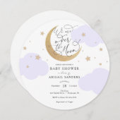 Over the Moon Purple Baby Shower Invitation Kaart (Voorkant / Achterkant)