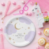 Over the Moon Purple Baby Shower Papieren Bordje (Feest)