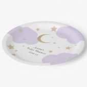 Over the Moon Purple Baby Shower Papieren Bordje (Gekanteld)