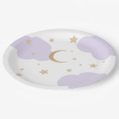 Over the Moon Purple Baby Shower  Papieren Bordje (Gekanteld)