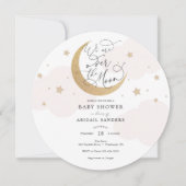 Over the Moon Roze Baby shower Invitation Kaart (Voorkant)