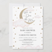 Over the Moon Roze Baby shower Invitation Kaart (Voorkant)