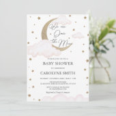 Over the Moon Roze Baby shower Invitation Kaart (Staand voorkant)