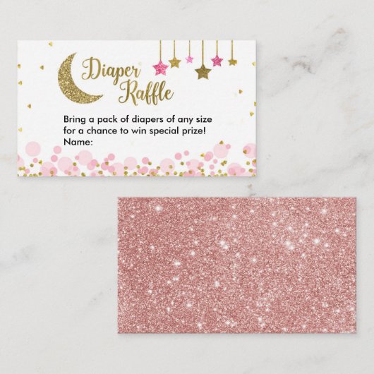 Over the Moon Roze Baby shower - Luier Raffle Informatiekaartje (Voorkant / Achterkant)