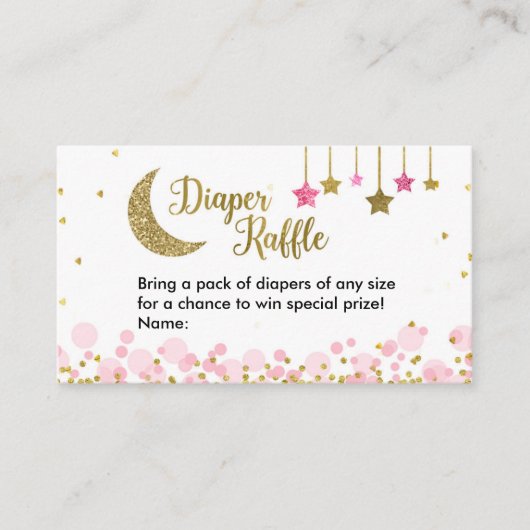 Over the Moon Roze Baby shower - Luier Raffle Informatiekaartje (Voorkant)