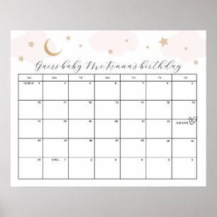 Over the Moon Roze Baby shower Vervaldatum Guess G Poster