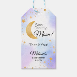 Over the Moon Roze Blauw Dank U Baby shower Cadeaulabel