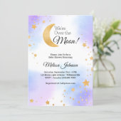 Over the Moon Roze Blauw Geslachtsneutraal Baby sh Kaart (Staand voorkant)