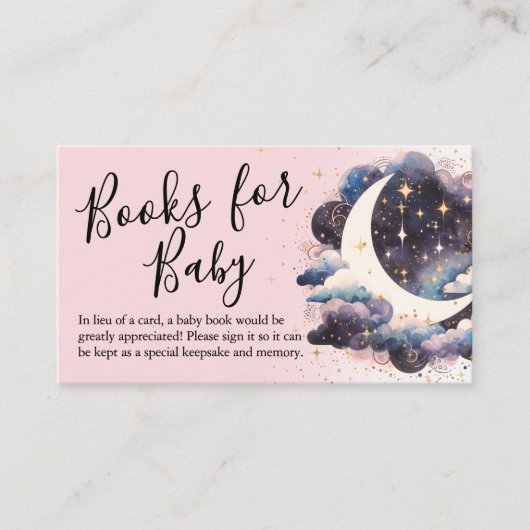 Over the Moon Roze Boeken voor Baby shower Informatiekaartje (Voorkant)