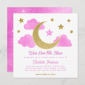 Over the Moon Roze Goud Baby shower Uitnodigen Kaart (Voorkant / Achterkant)