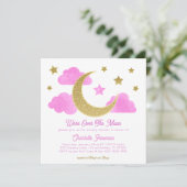 Over the Moon Roze Goud Baby shower Uitnodigen Kaart (Staand voorkant)