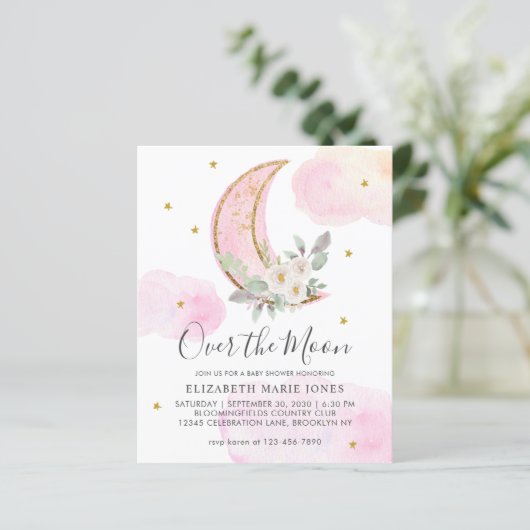 Over the Moon Roze Gouden Bloem Meisje Baby Shower (Staand voorkant)