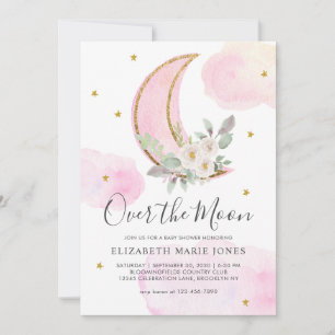 Over the Moon Roze Gouden Droomachtig Meisje Baby Kaart