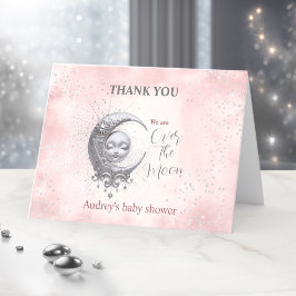 Over The Moon Roze Meisje Baby shower Dank je Kaar Bedankkaart