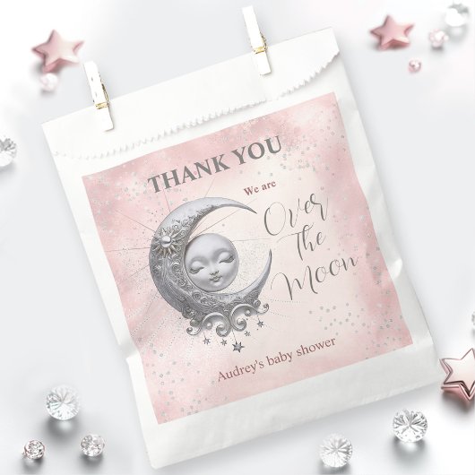 Over The Moon Roze Meisje Baby shower Favor Bag Bedankzakje