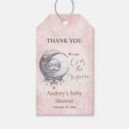 Over The Moon Roze Meisje Baby shower Label Cadeaulabel