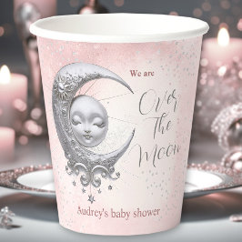 Over The Moon Roze Meisje Baby shower Papieren Kop Bekers