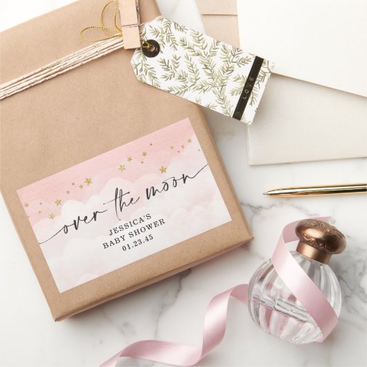 Over The Moon Roze Meisje Baby Shower Rechthoekige Sticker (Geschenken)