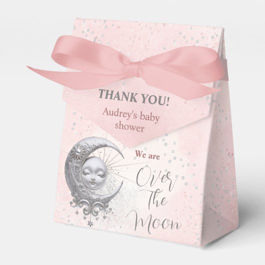 Over The Moon Roze Meisje Baby shower Tent Favor B Bedankdoosjes (Voorkant Zijde)