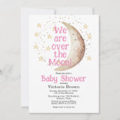 Over the Moon Roze Meisje Baby shower Uitnodiging (Voorkant)