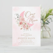 Over the Moon Roze Meisje Baby shower Uitnodiging (Staand voorkant)