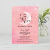 Over The Moon Roze Waterverf Baby shower Kaart (Staand voorkant)