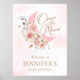 Over the Moon Roze Welkomstposter voor Baby Shower Poster