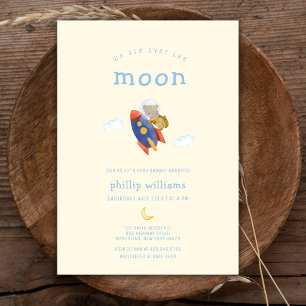 Over The Moon Ruimteschip Raket Beer Baby Shower Kaart
