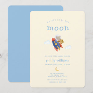 Over The Moon Ruimteschip Raket Beer Baby Shower Kaart